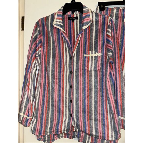 Ellen Tracy Pajama Set Womens L  Pink gray purple stripe 2 Piece Set Top Pants S - Picture 2 of 5